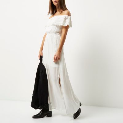 Cream lace trim bardot maxi dress